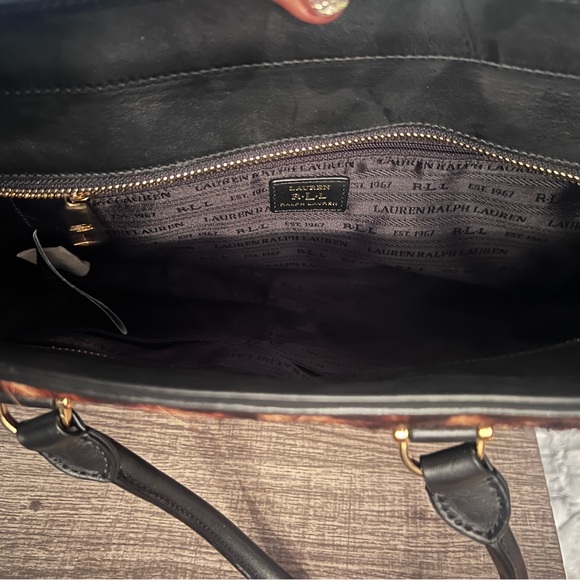 Ralph Lauren Carrington Bethany Medium Leopard Leather Satchel Purse - Picture 11 of 12